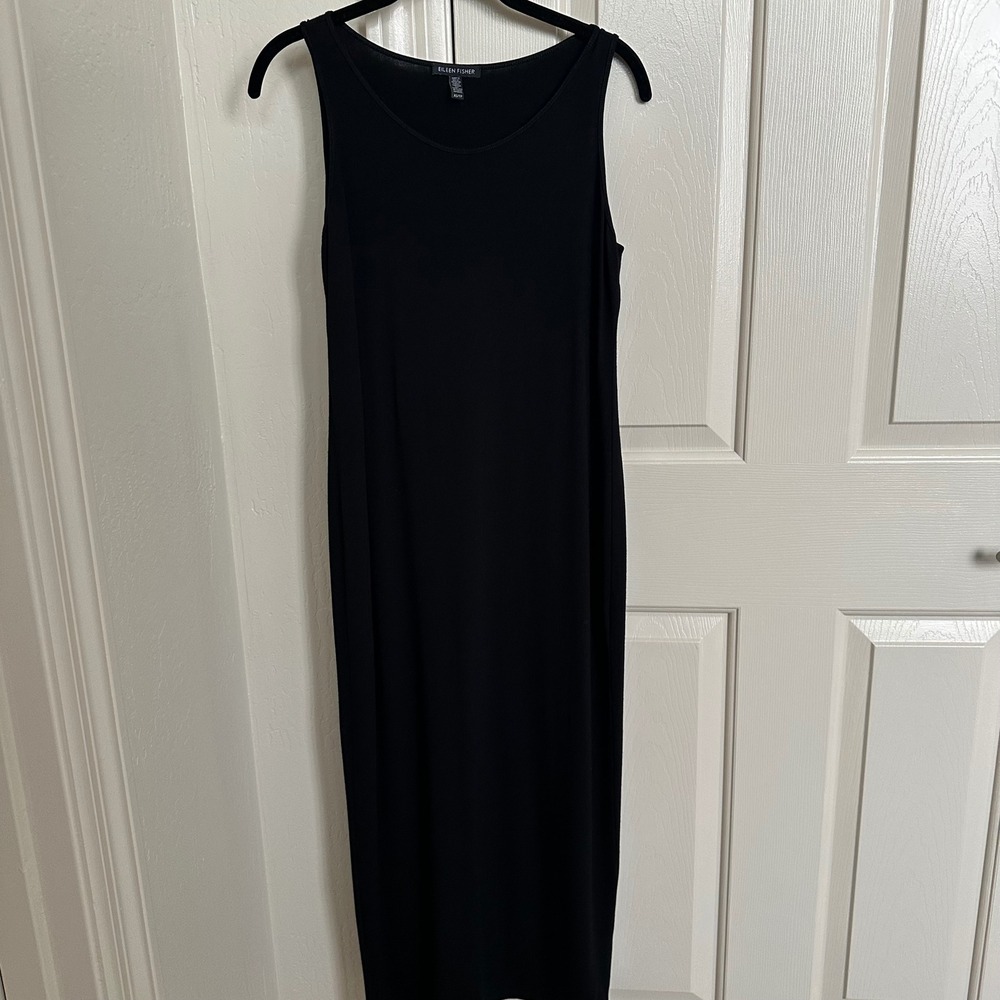Eileen Fisher‎ Stretch Viscose Jersey Maxi Midi Dress | Black XS 46.5" Length